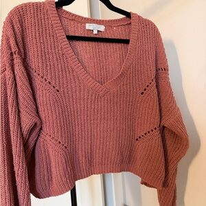 Women's L Pink Cropped V-Neck Knit Sweater